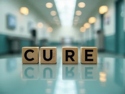Wooden Blocks Spelling Cure On A Reflective Surface