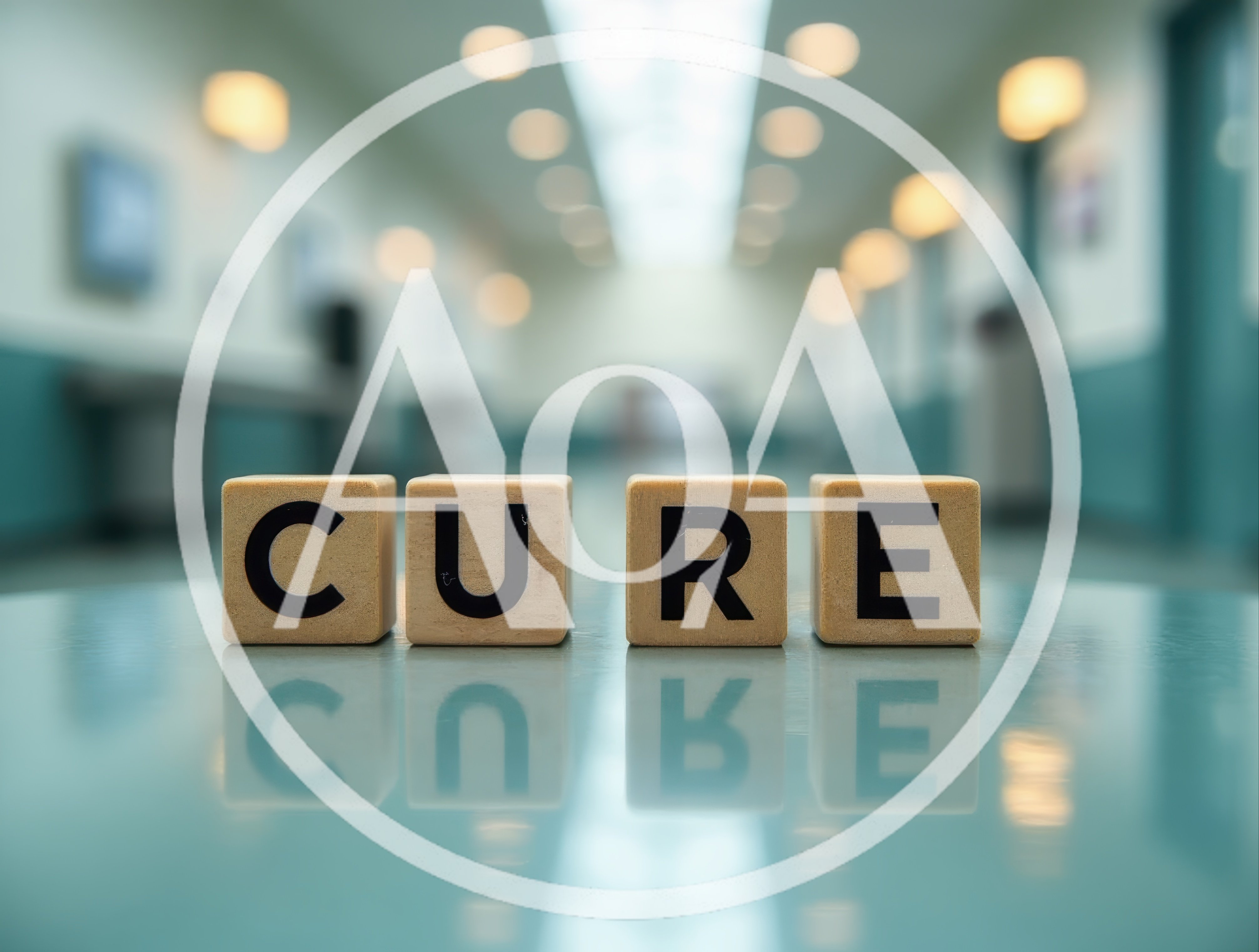 Wooden Blocks Spelling Cure On A Reflective Surface