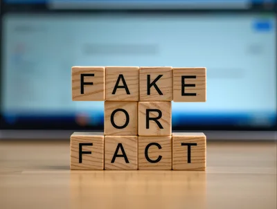Wooden Blocks Spelling Fake Or Fact On Desk