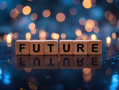 Wooden Blocks Spelling Future With Bokeh Background
