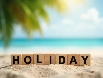 Wooden Blocks Spelling Holiday On A Tropical Beach