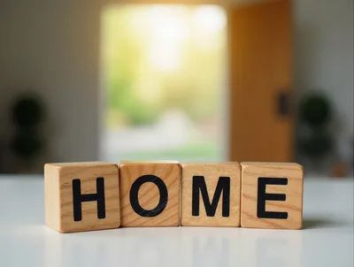 Wooden Blocks Spelling Home on a Table