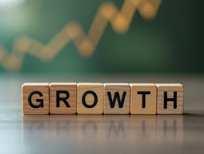 Wooden Blocks Spelling Growth With Upward Trend Line