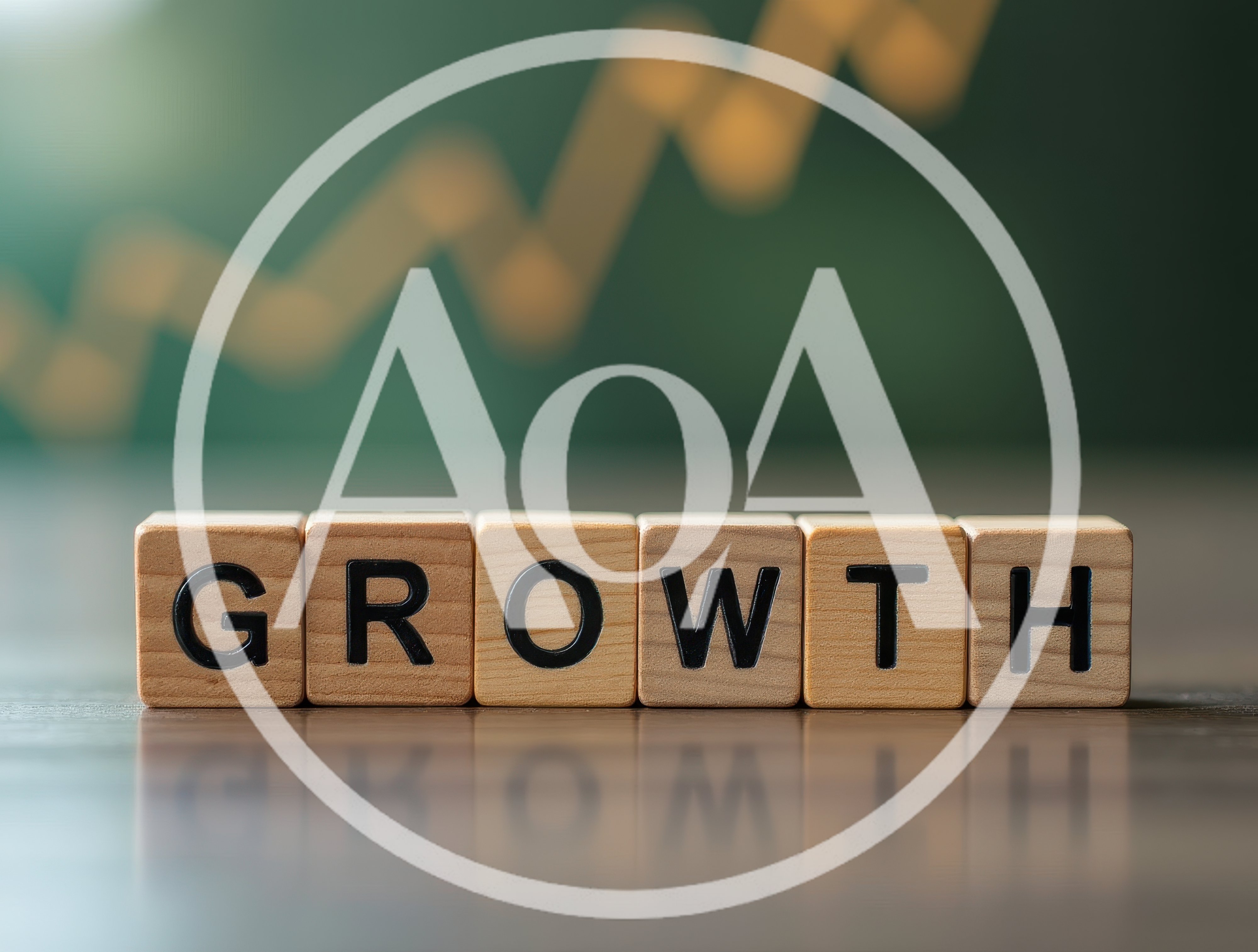 Wooden Blocks Spelling Growth With Upward Trend Line