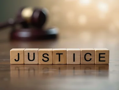 Wooden Blocks Spelling Justice With A Gavel Background