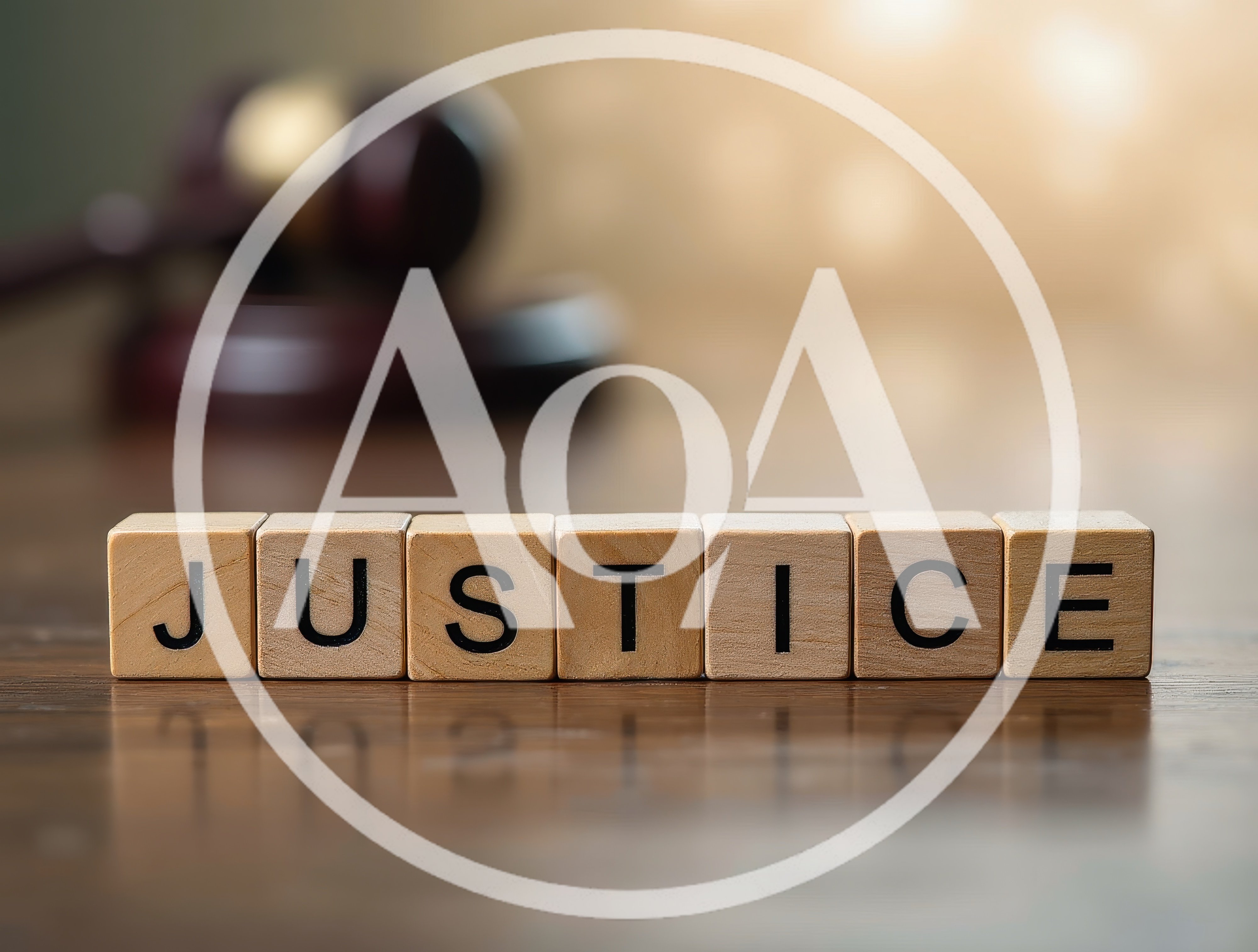 Wooden Blocks Spelling Justice With A Gavel Background