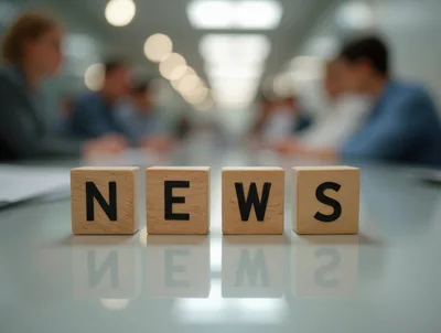 Wooden Blocks Spelling News on a Conference Table