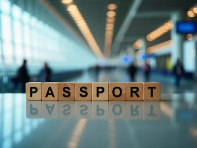 Wooden Blocks Spelling Passport In An Airport Terminal