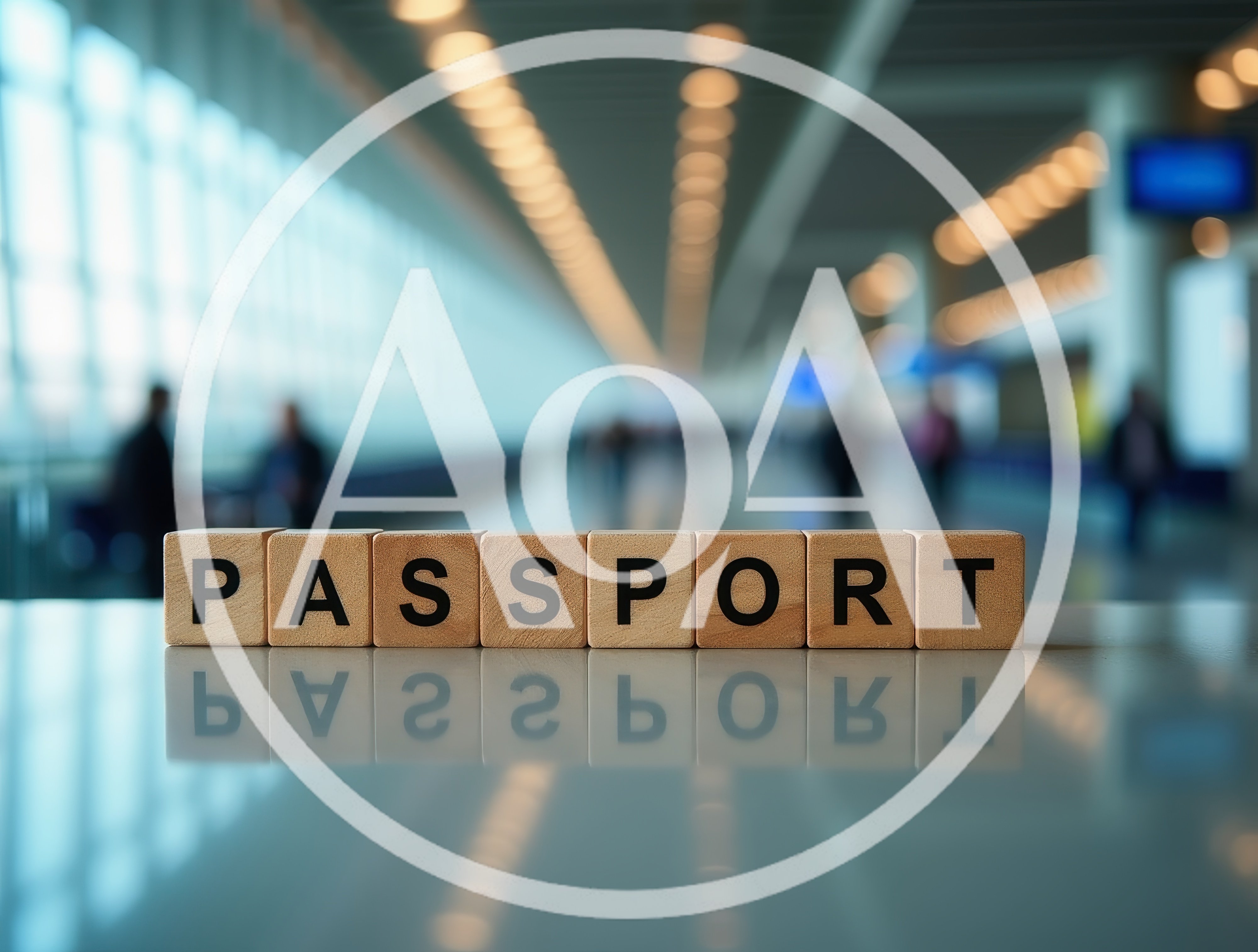 Wooden Blocks Spelling Passport In An Airport Terminal