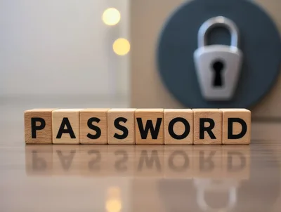 Wooden Blocks Spelling Password With A Padlock Background