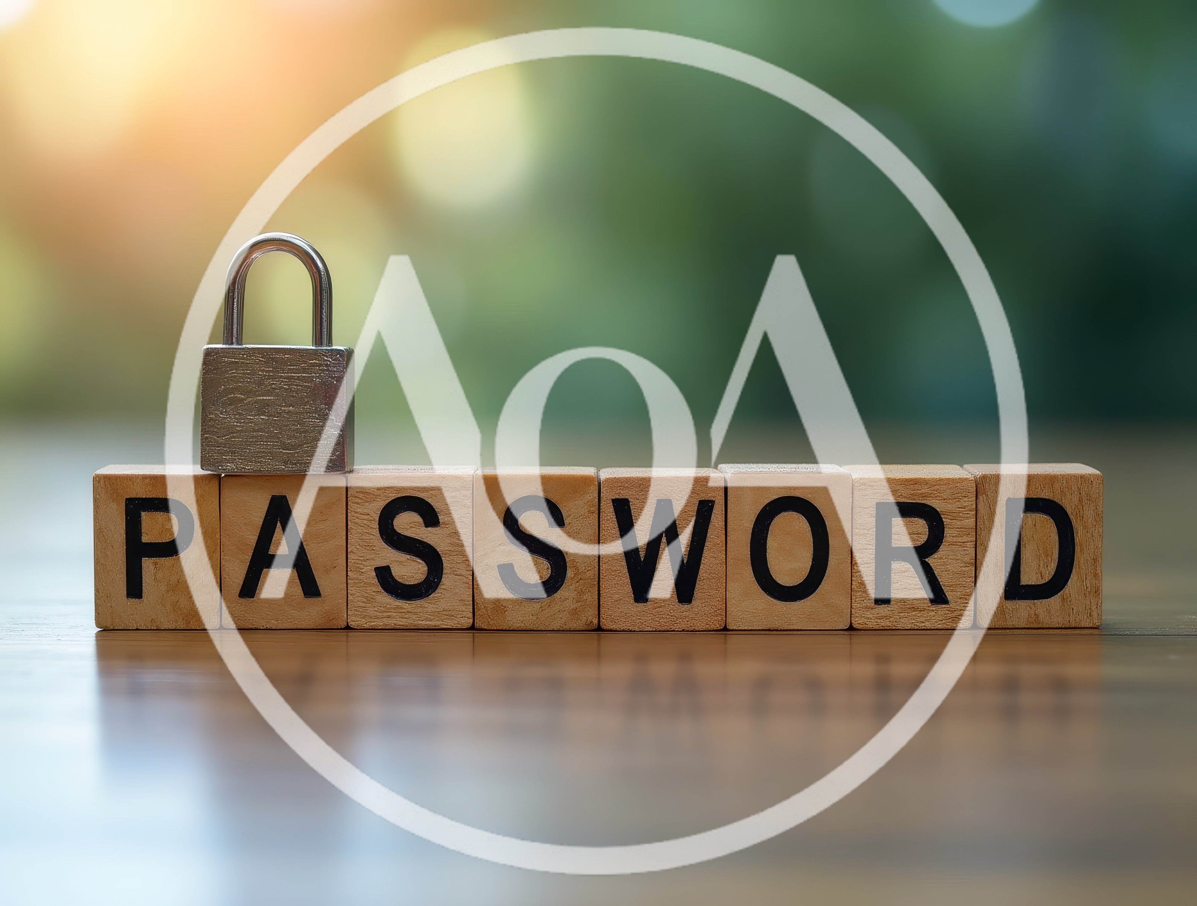 Wooden Blocks Spelling Password With A Metal Padlock