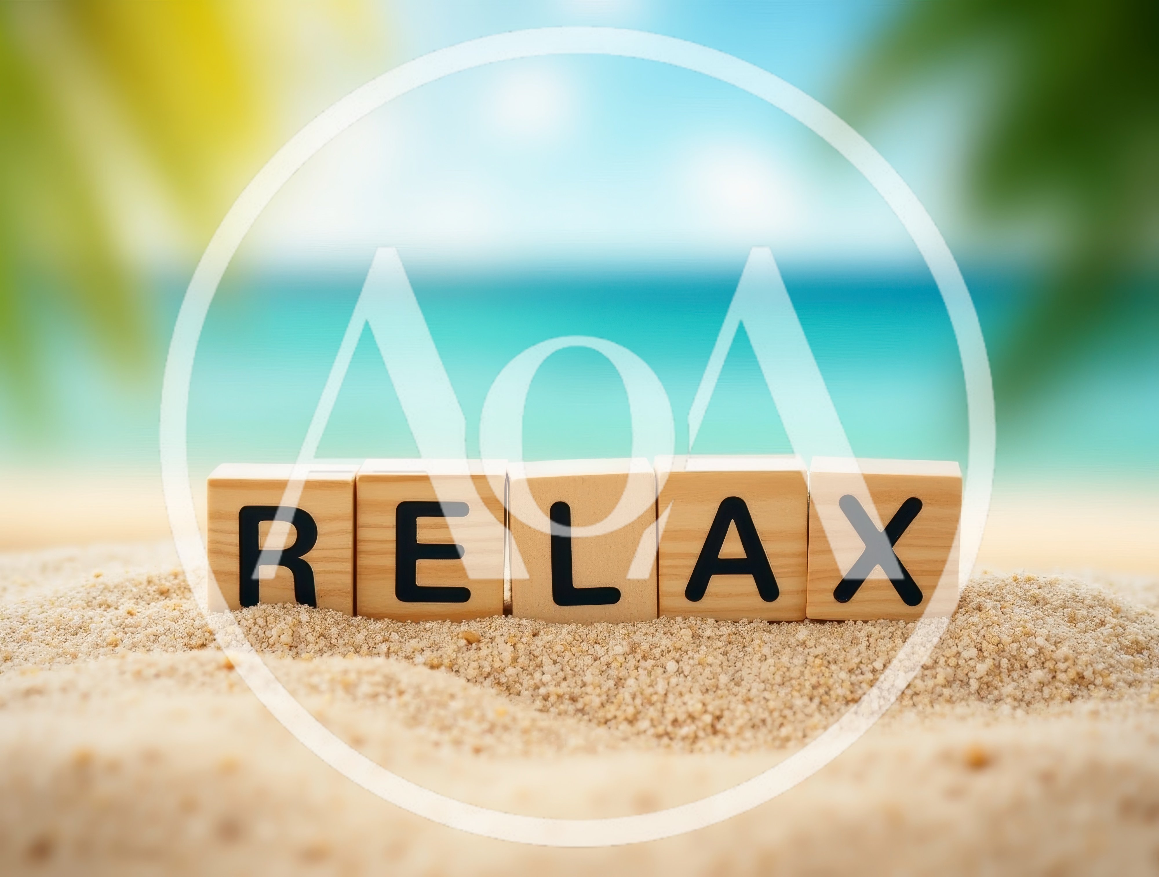 Wooden Blocks Spelling Relax On Sandy Beach
