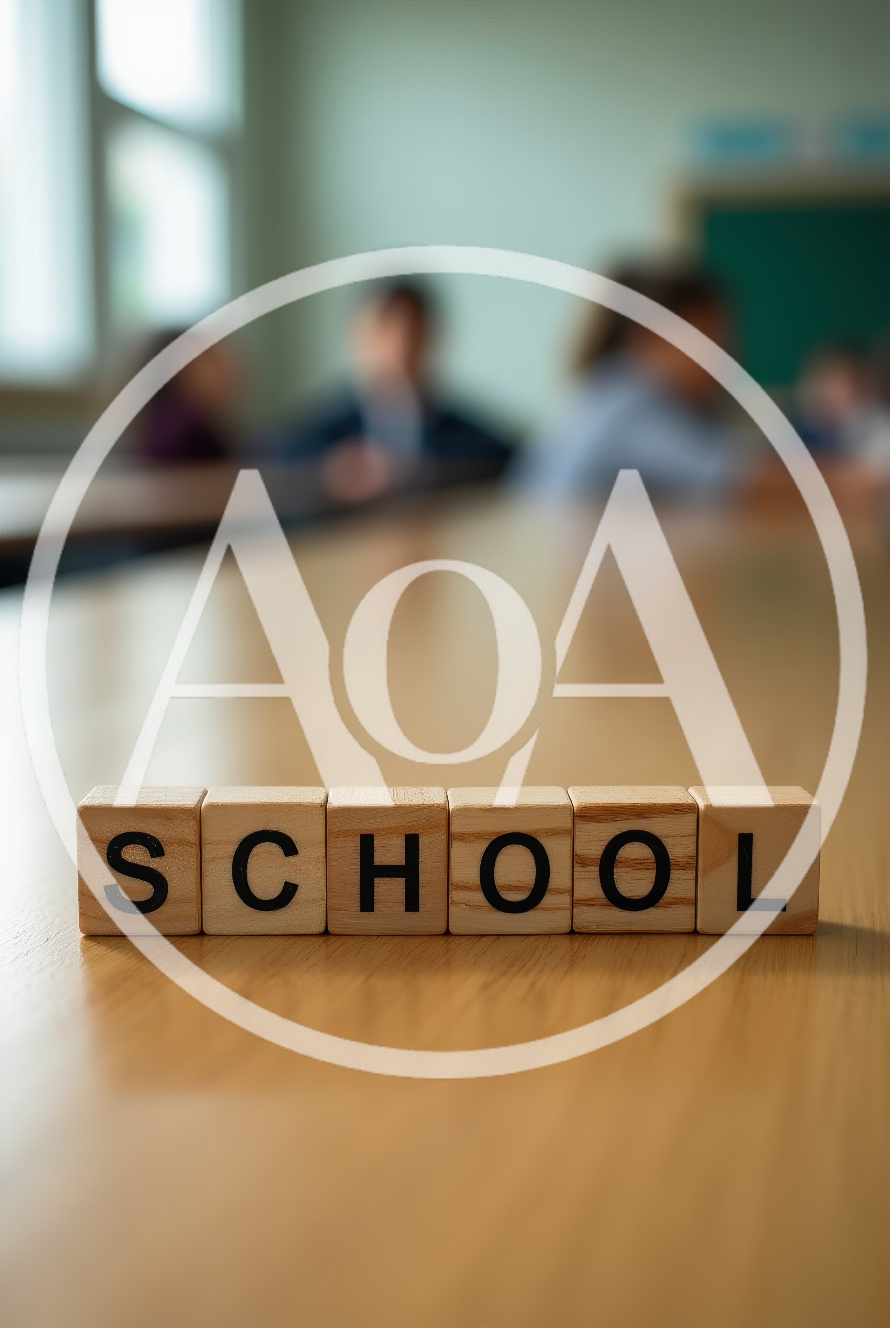 Wooden Blocks Spelling School on Classroom Desk