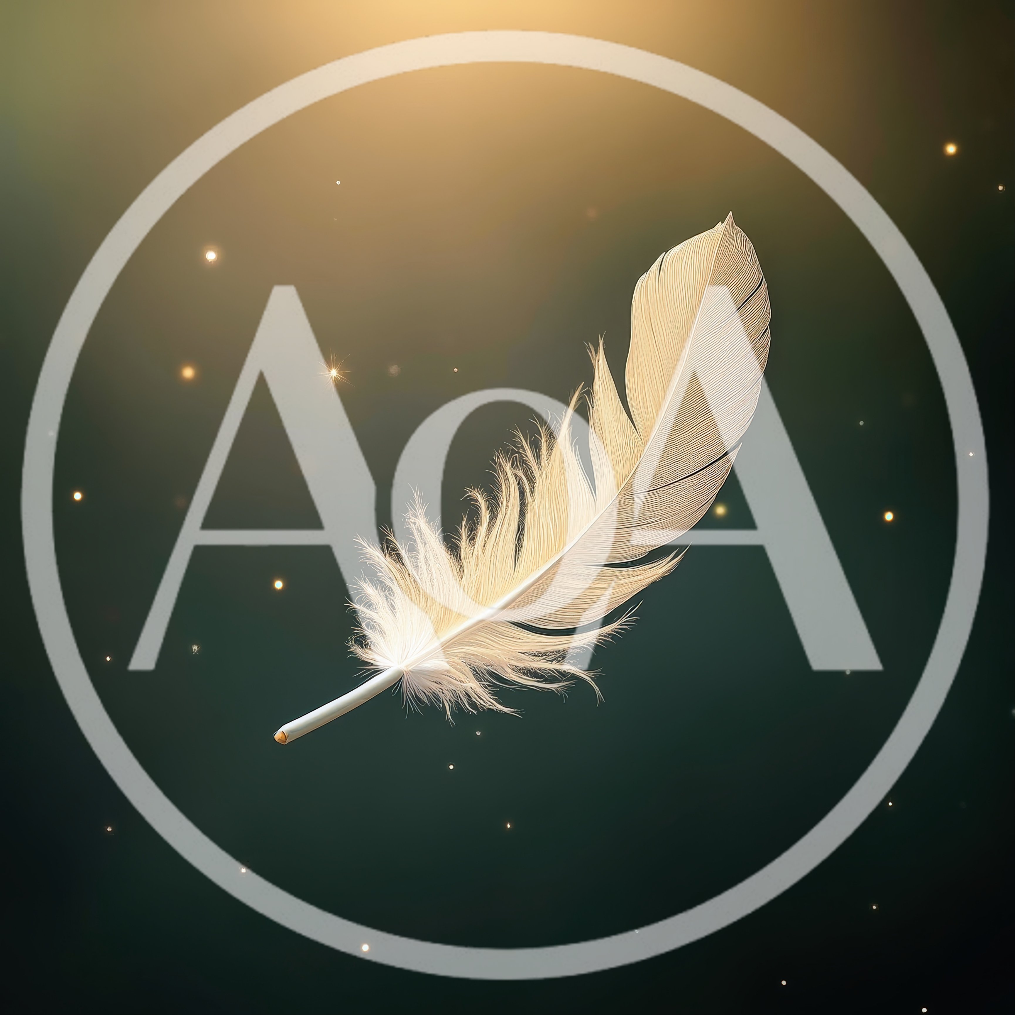 Single White Feather Floating In Magical Dark Atmosphere