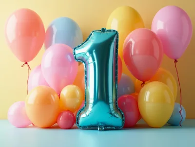 Blue Number One Balloon With Colorful Party Balloons