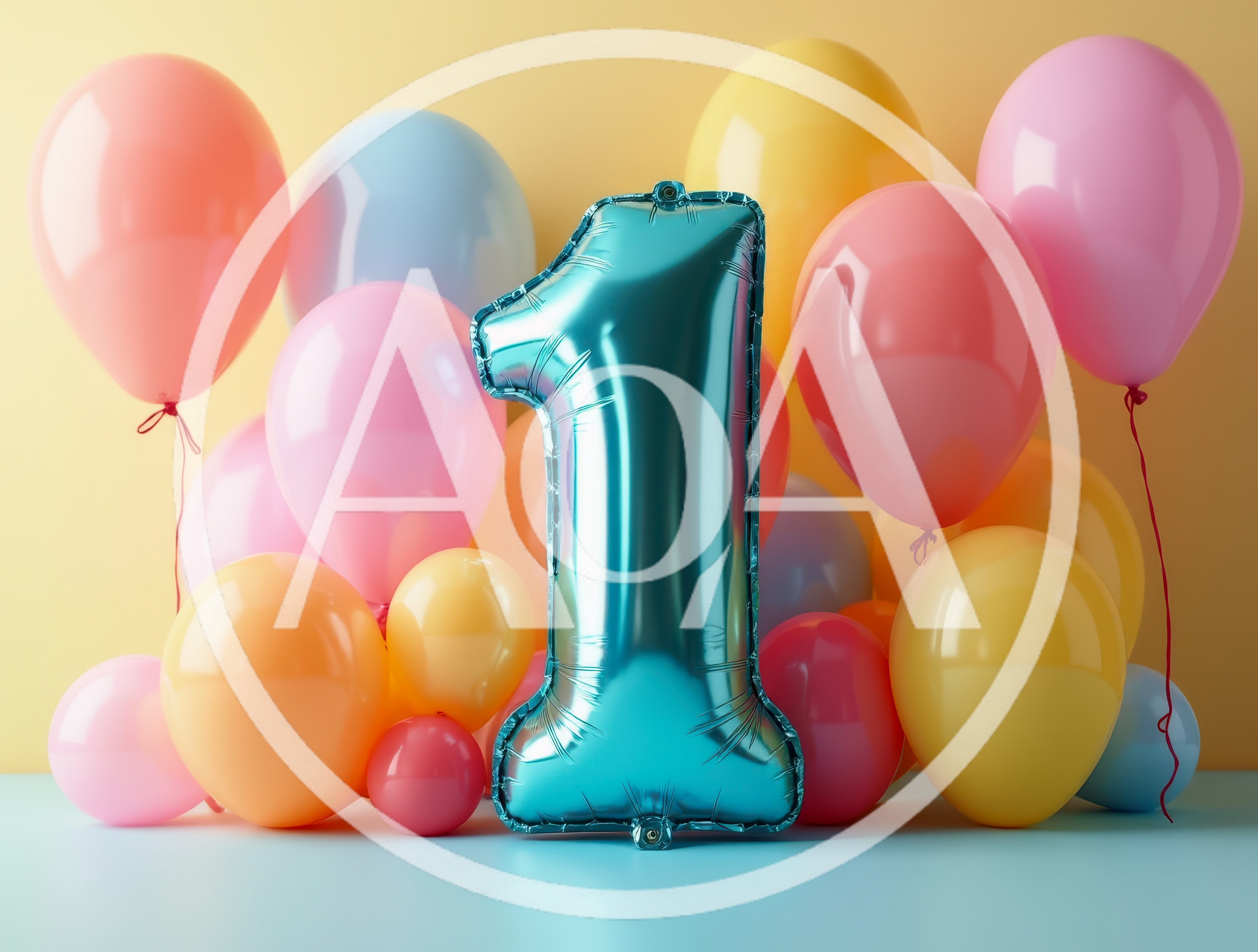 Blue Number One Balloon With Colorful Party Balloons