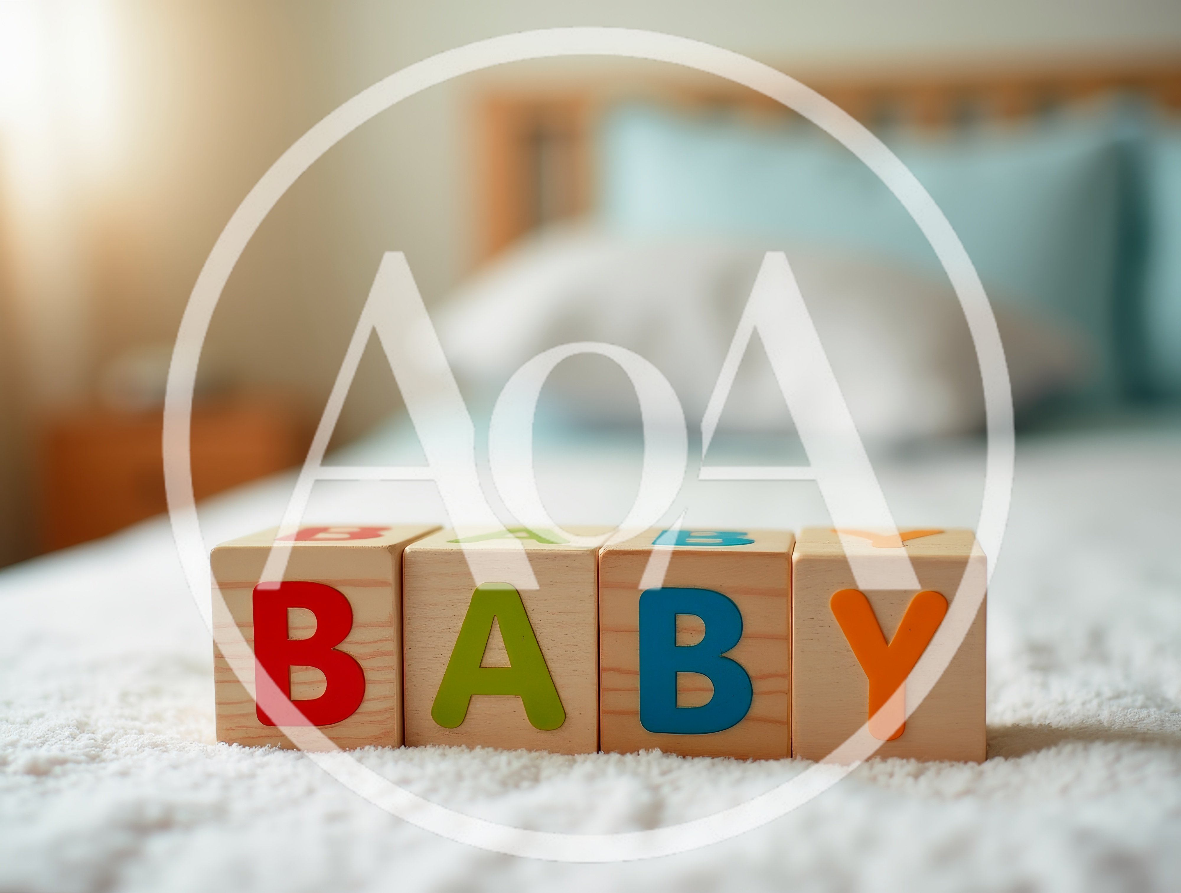 Wooden Baby Blocks Spelling Baby On A Bed