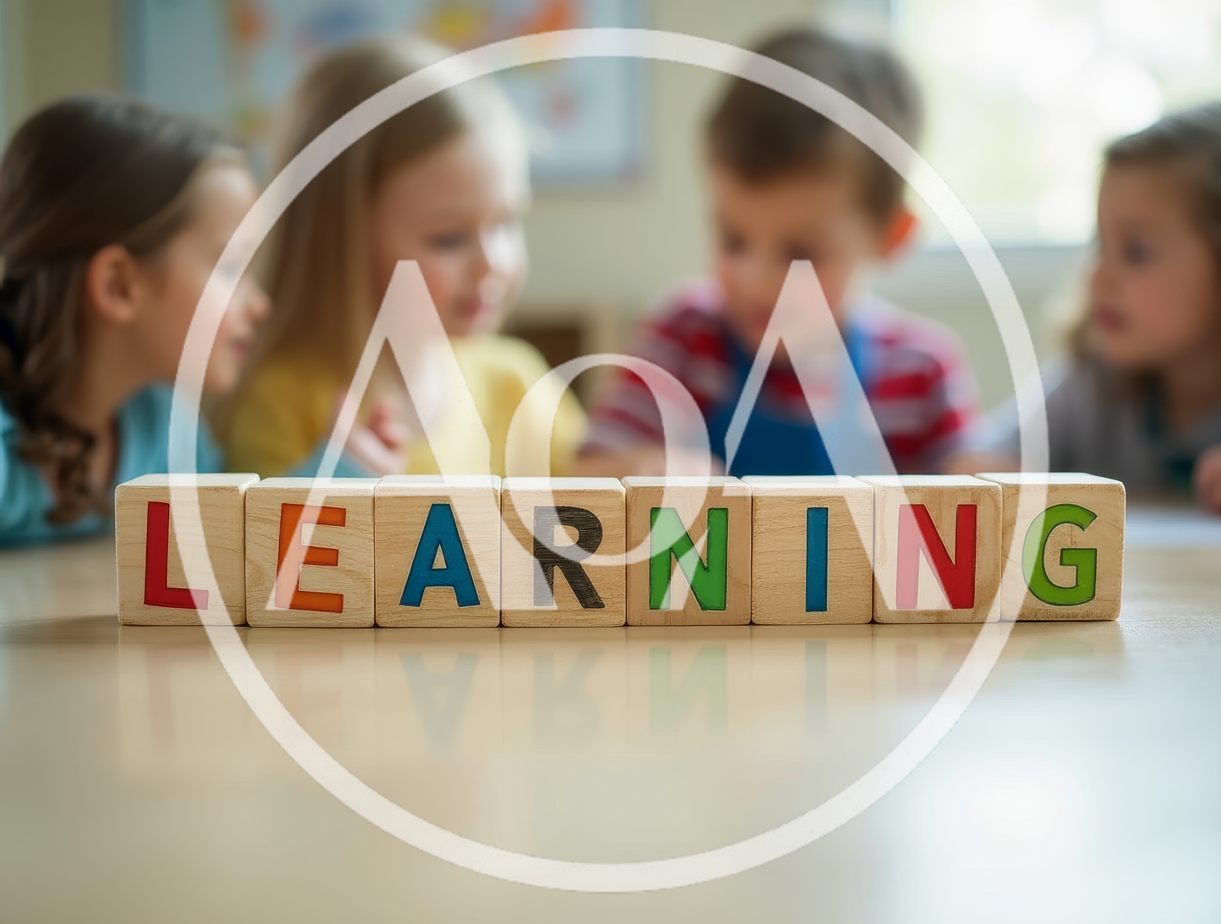 Wooden Blocks Spelling Learning With Children In Background