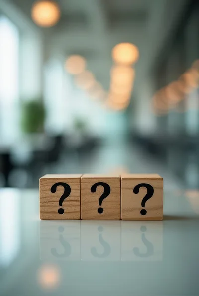 Three Wooden Blocks With Question Marks On A Table