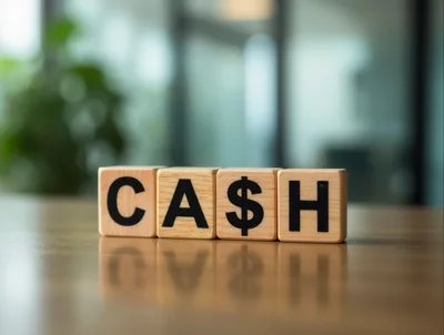 Wooden Blocks Spelling Cash With Dollar Sign Symbol