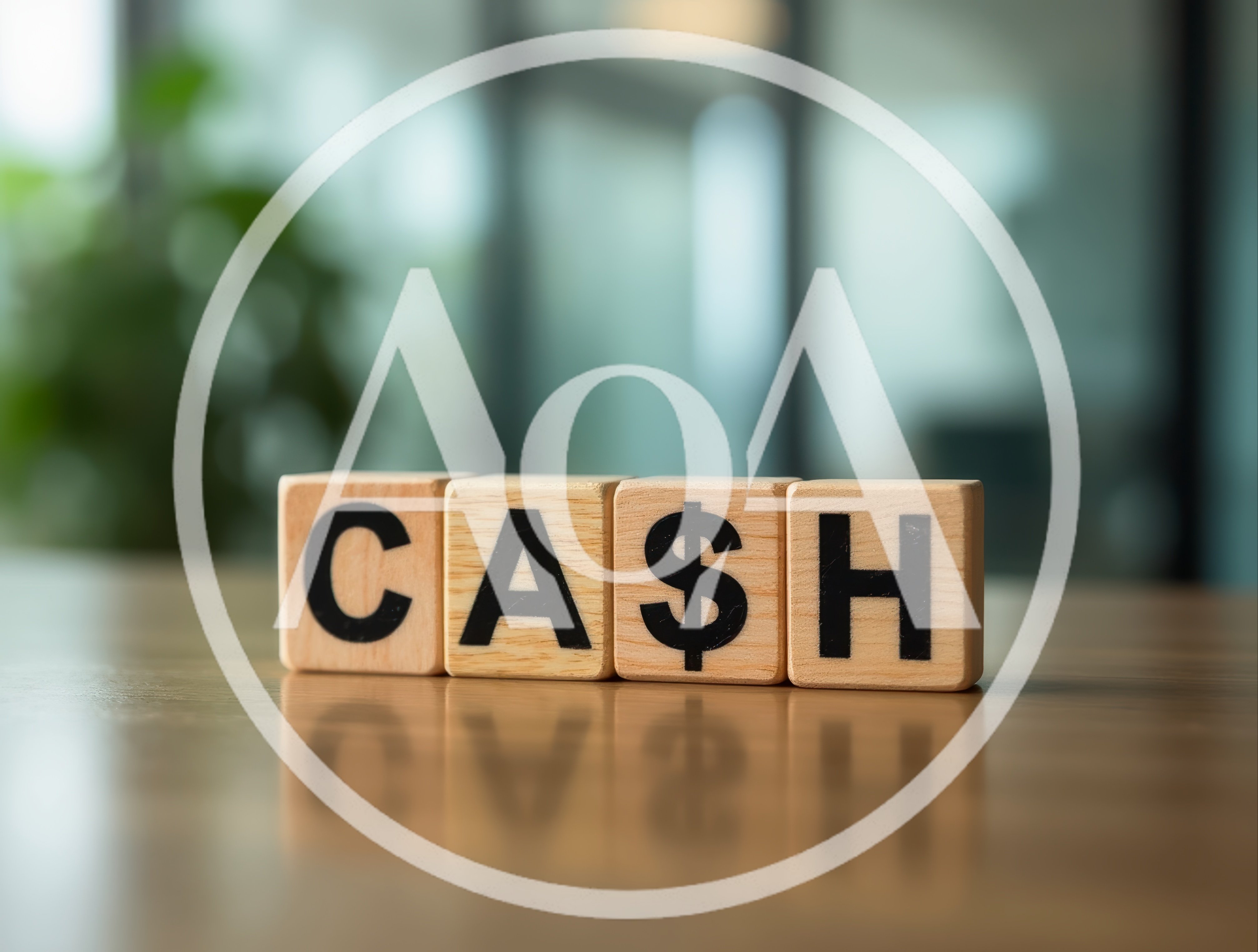 Wooden Blocks Spelling Cash With Dollar Sign Symbol