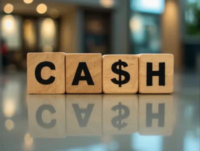 Wooden Blocks Spelling Cash With Dollar Sign Symbol
