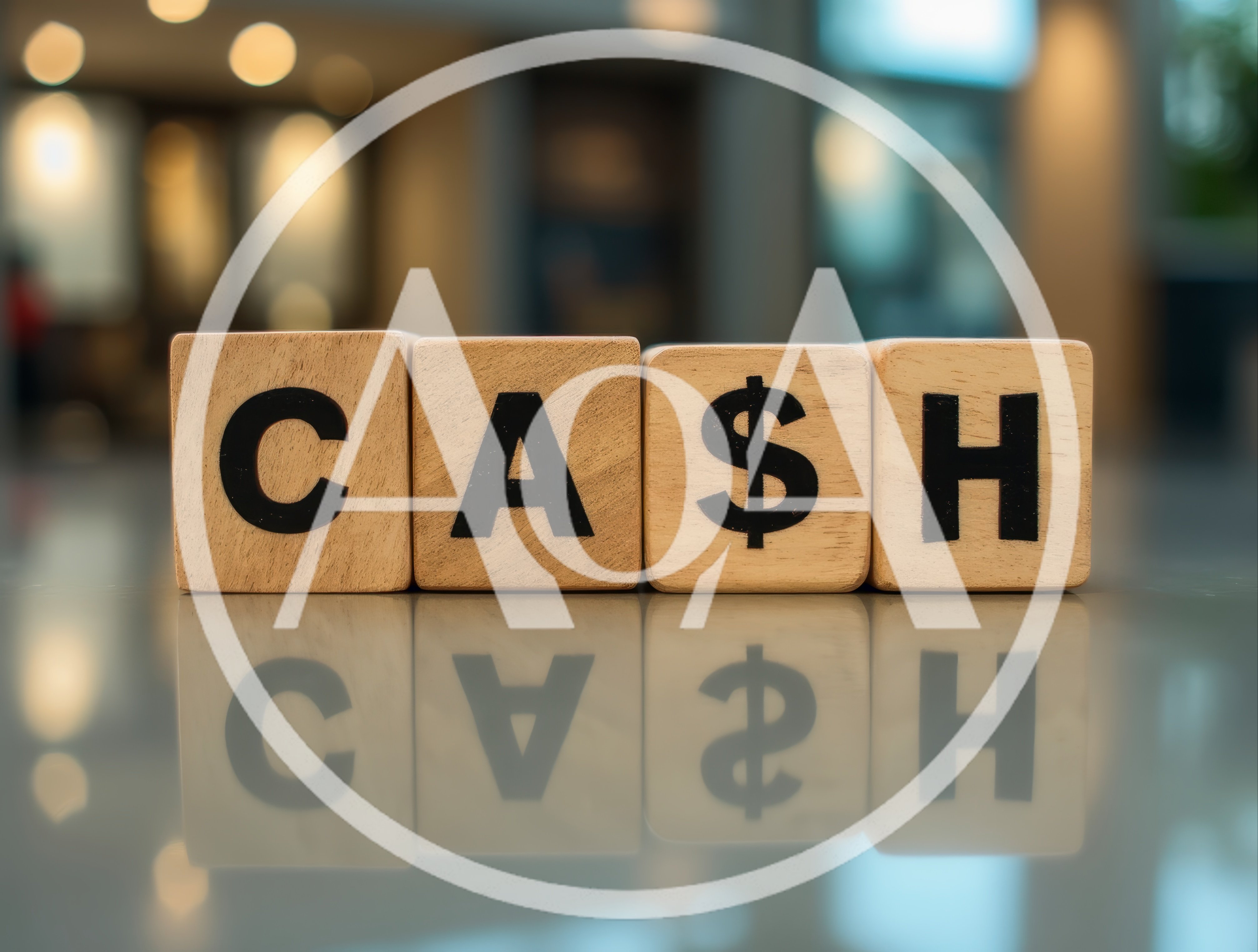 Wooden Blocks Spelling Cash With Dollar Sign Symbol