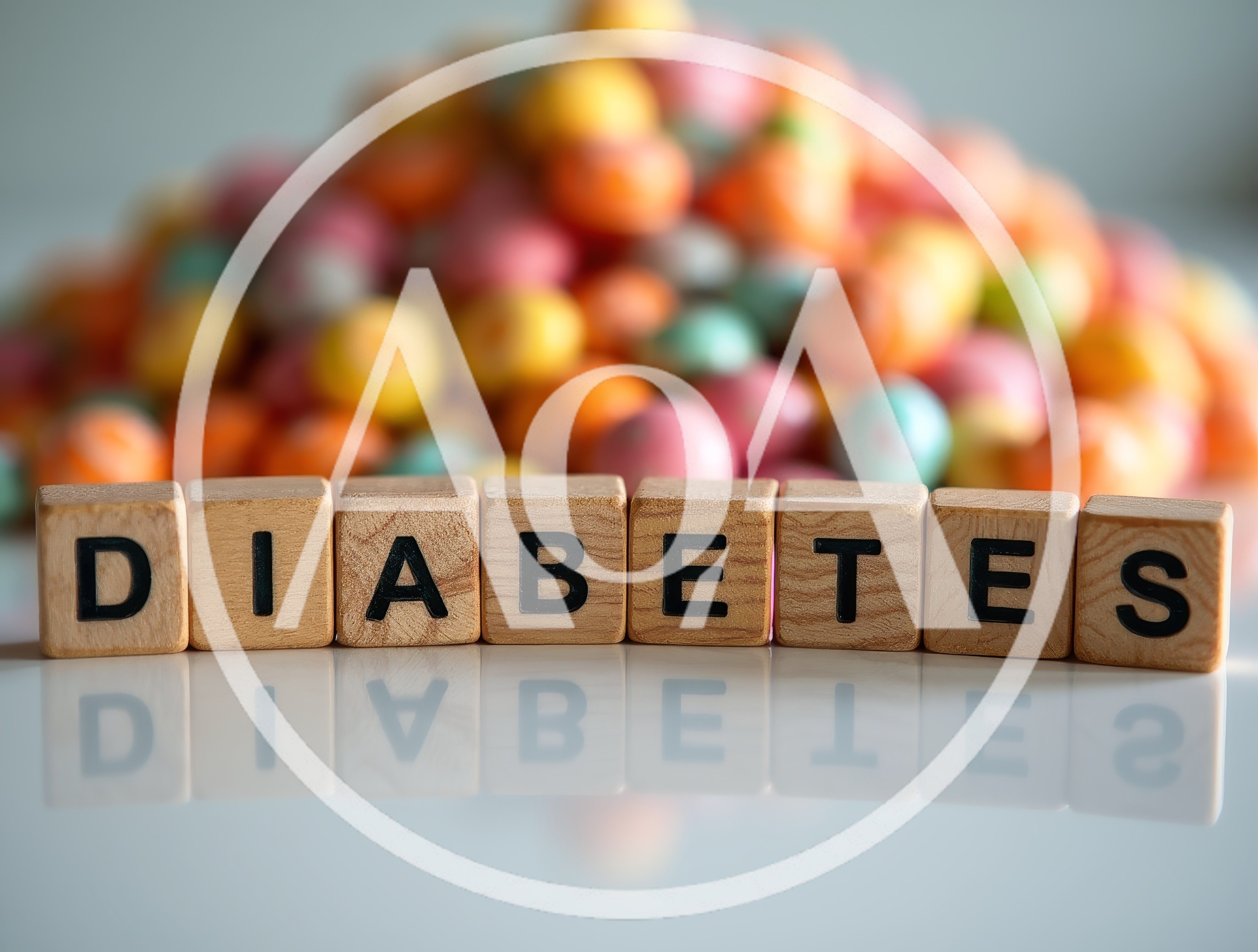 Wooden Blocks Spelling Diabetes With Colorful Candy Background