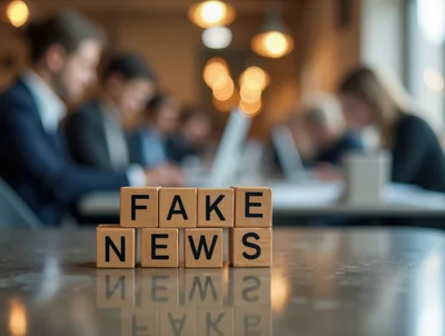 Wooden Blocks Spelling Fake News On Office Table