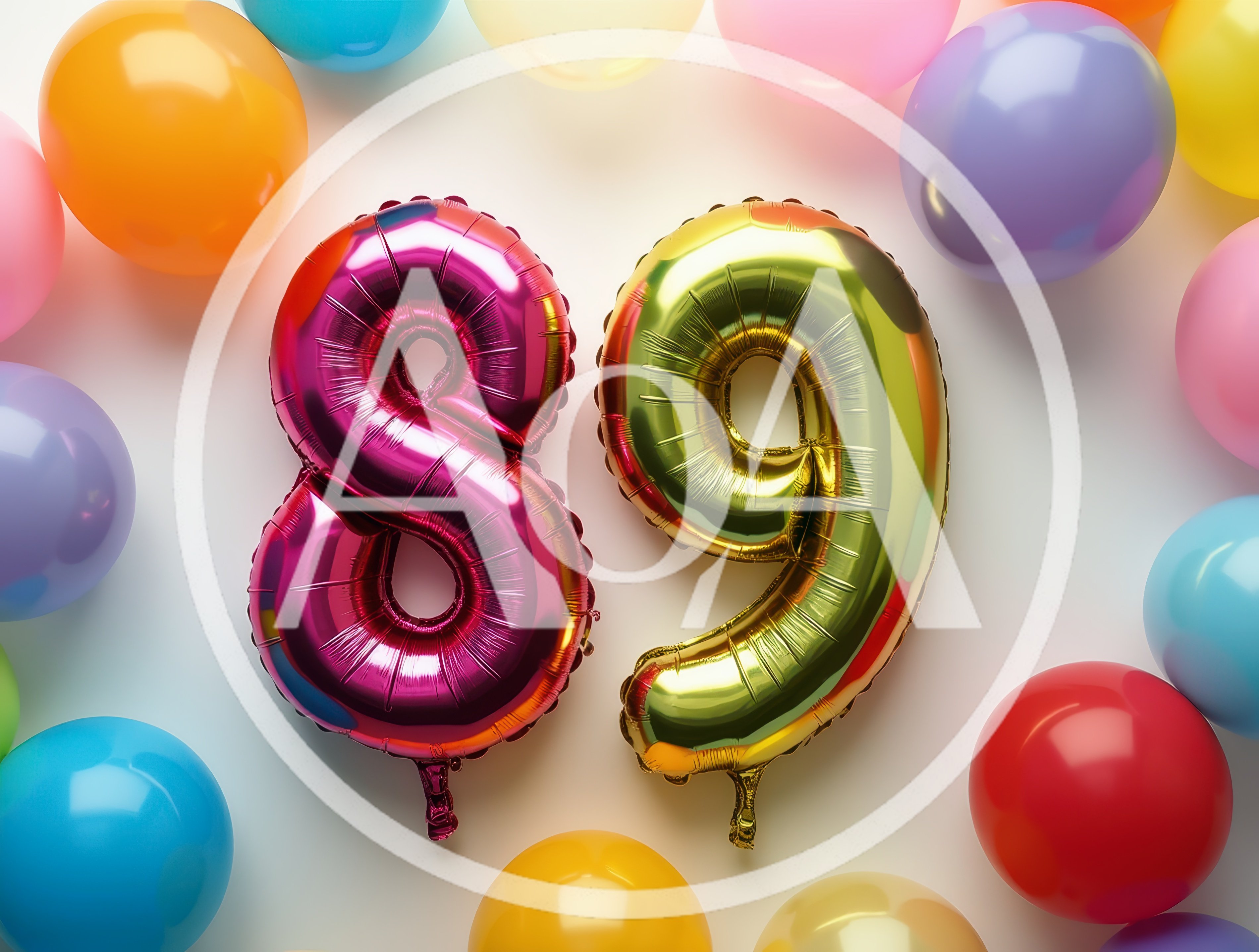 Number 89 Foil Balloons With Colorful Party Decorations
