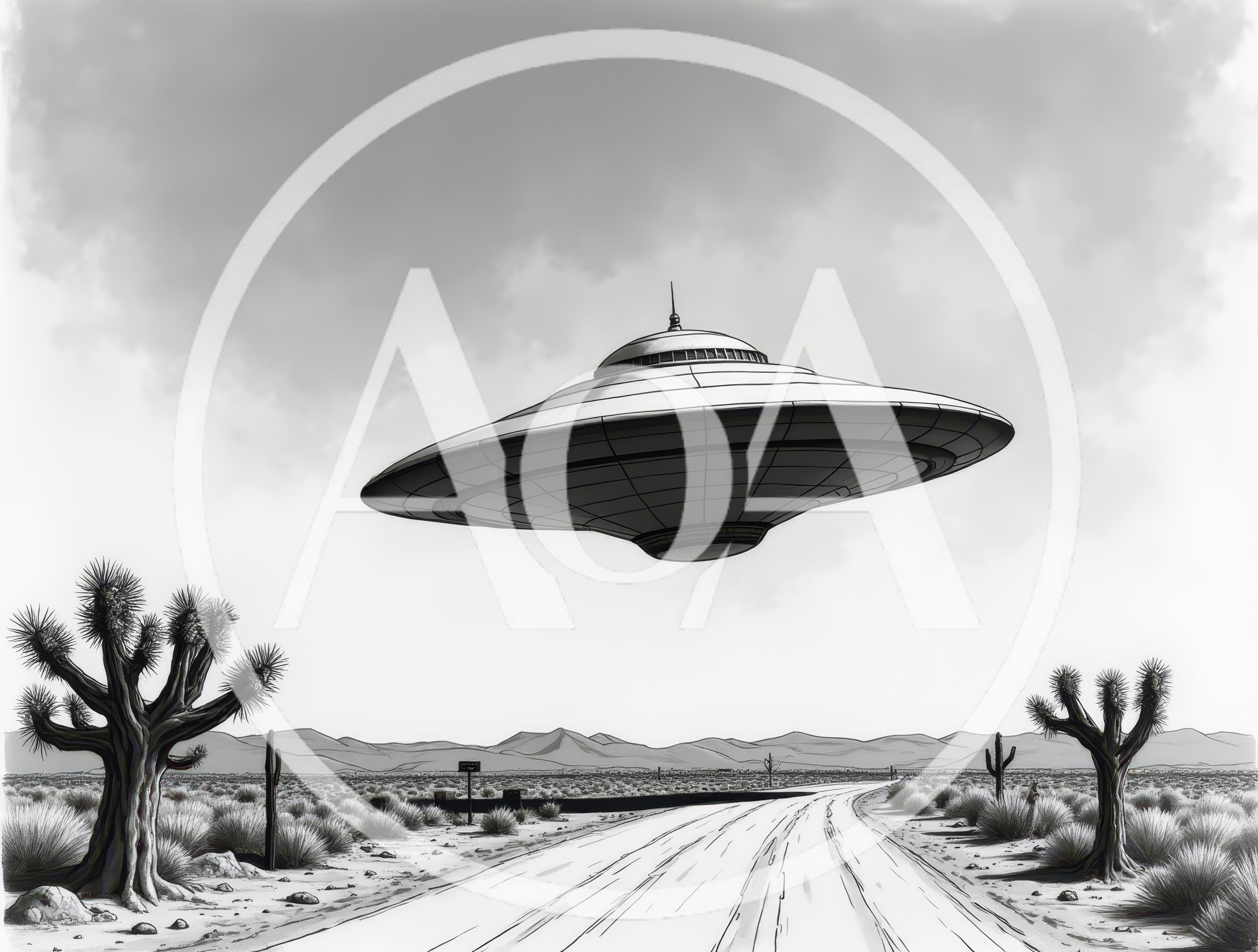 UFO Hovering Over A Desert Road