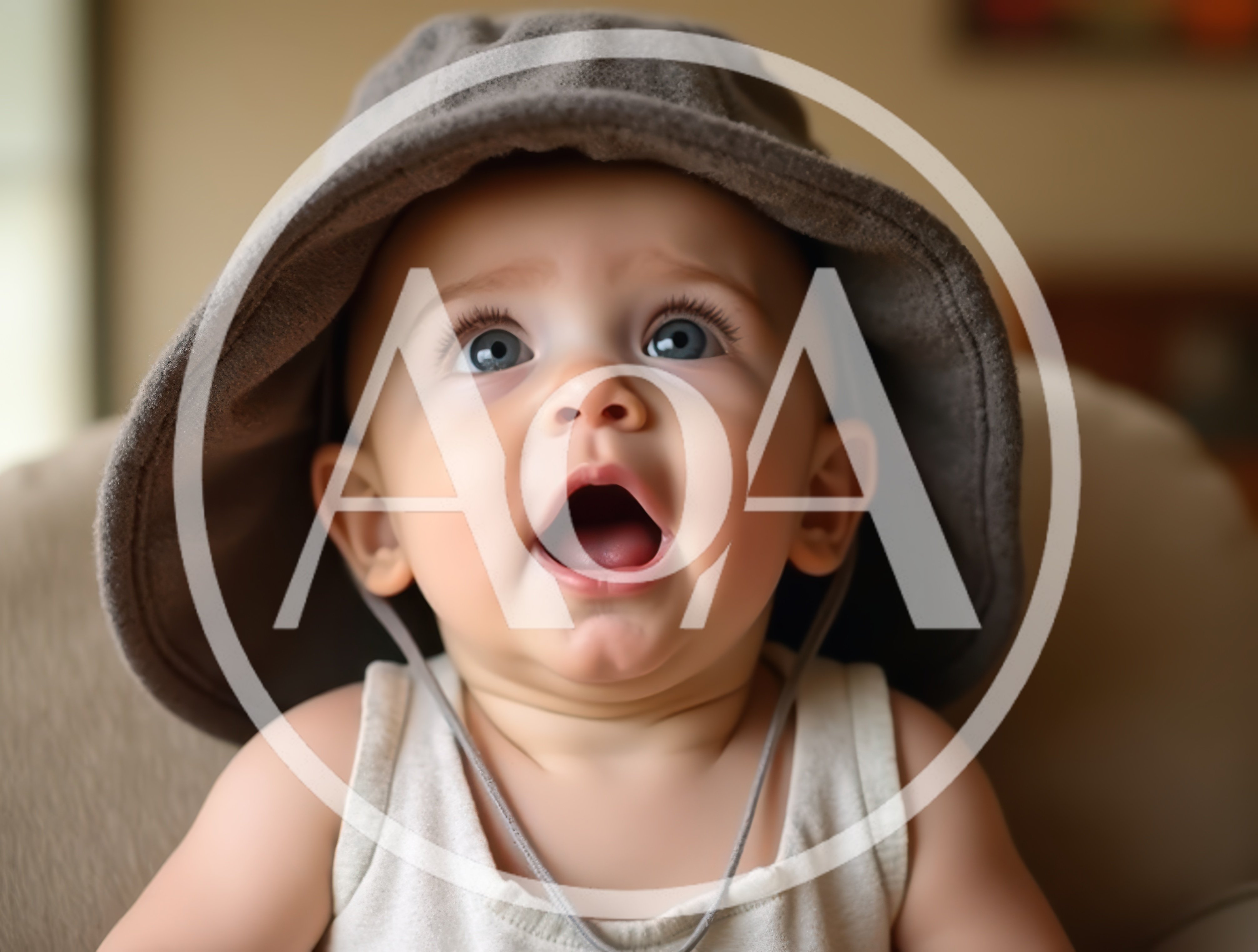 Adorable Baby Wearing A Large Grey Sun Hat