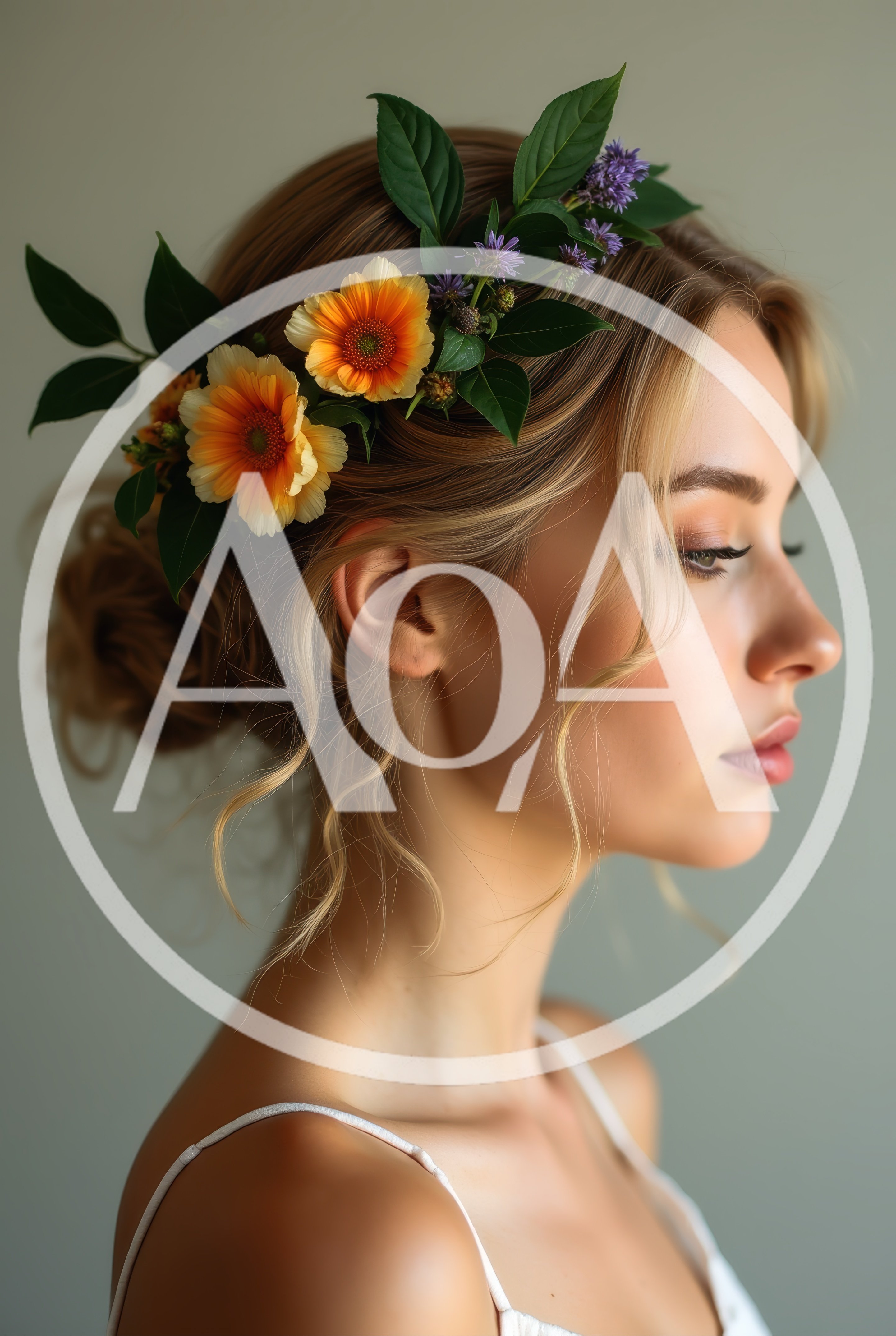 Portrait Of A Young Woman With Floral Hair Accessories
