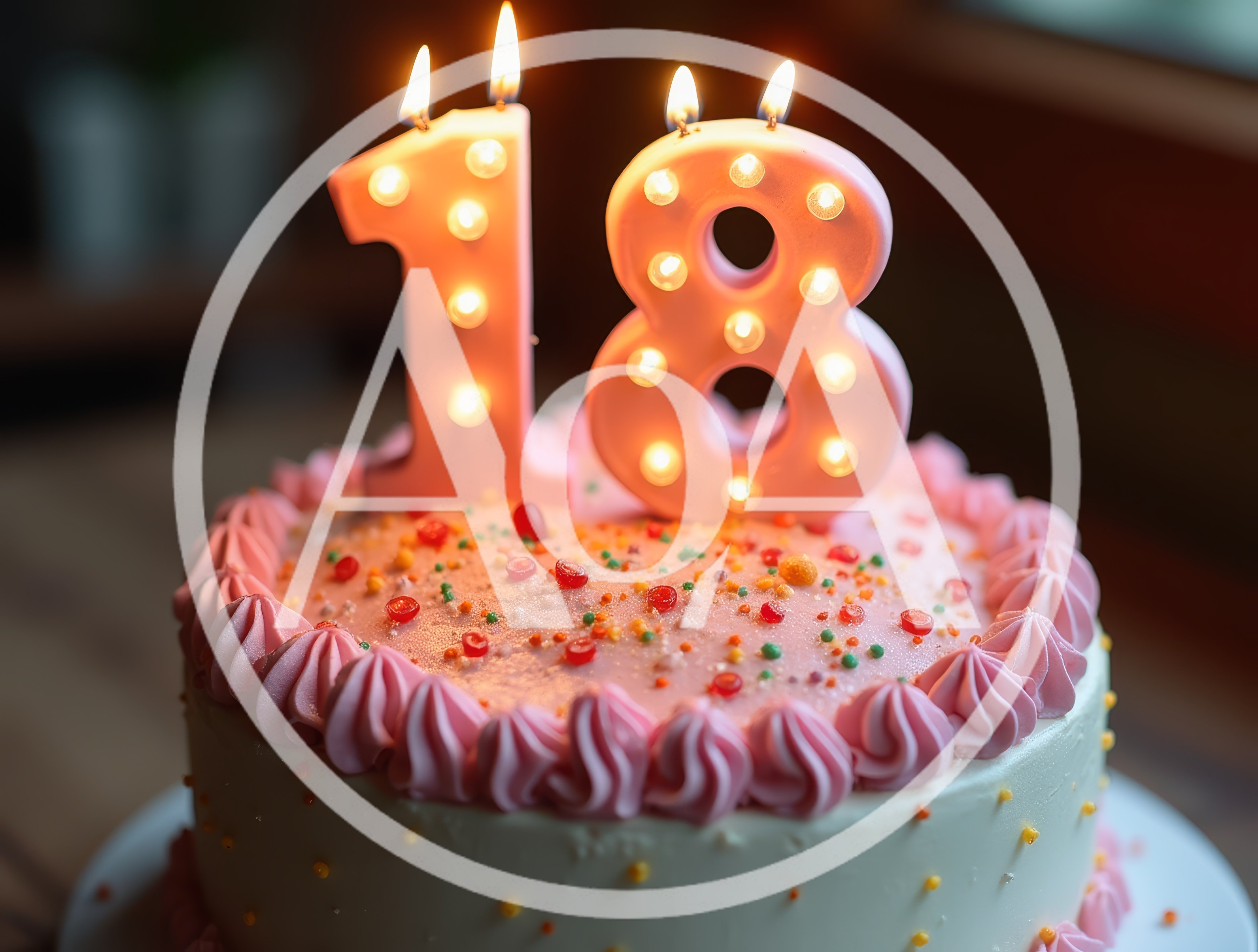 Eighteenth Birthday Cake With Lighted Number Candles