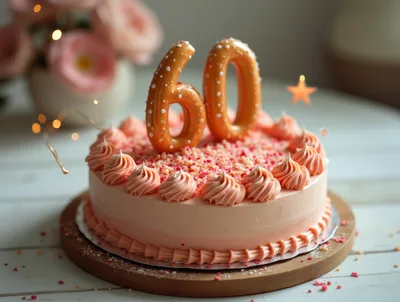 Sixtieth Birthday Celebration Cake With Pink Frosting