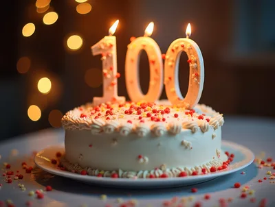 100th Birthday Cake With Lit Candles