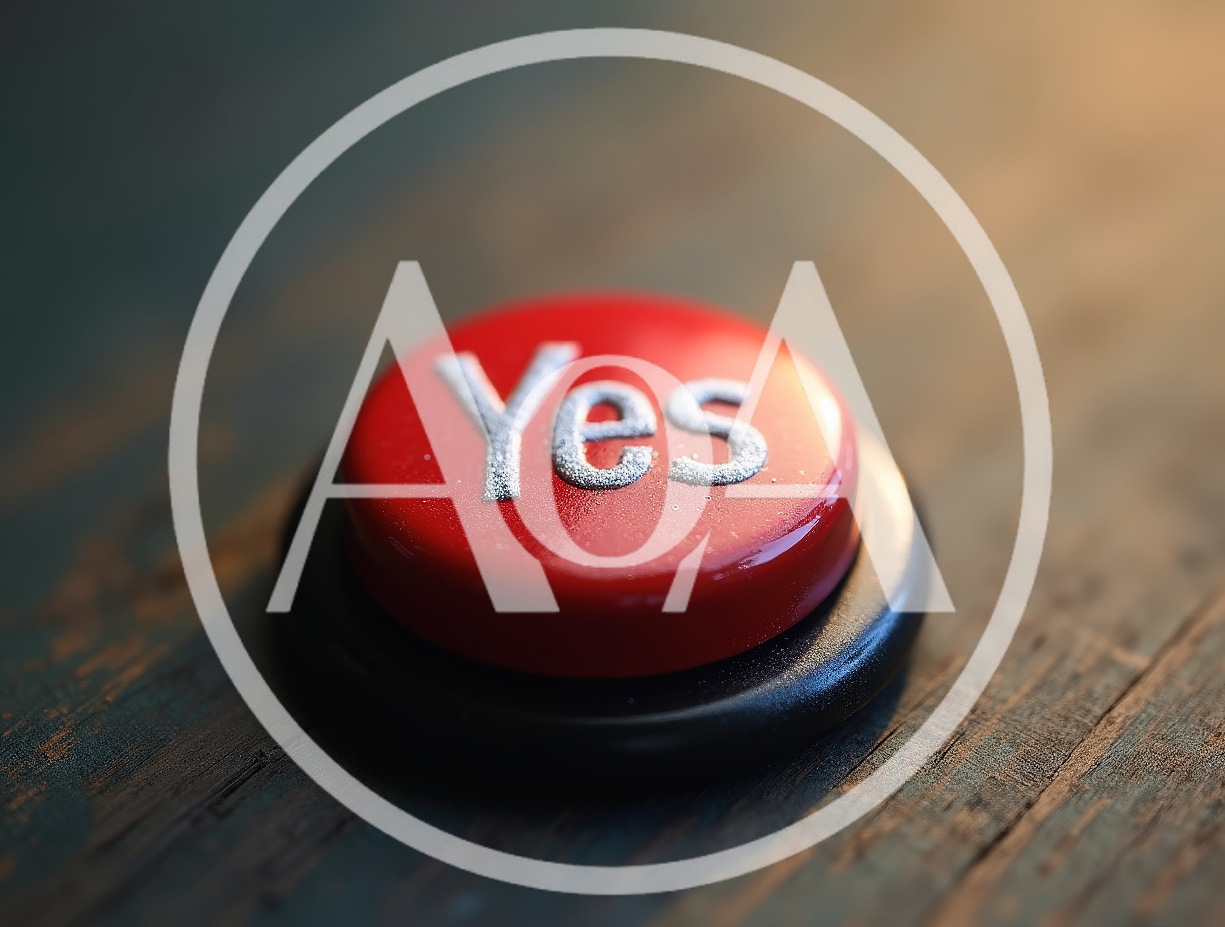 Red Yes Button On A Wooden Surface