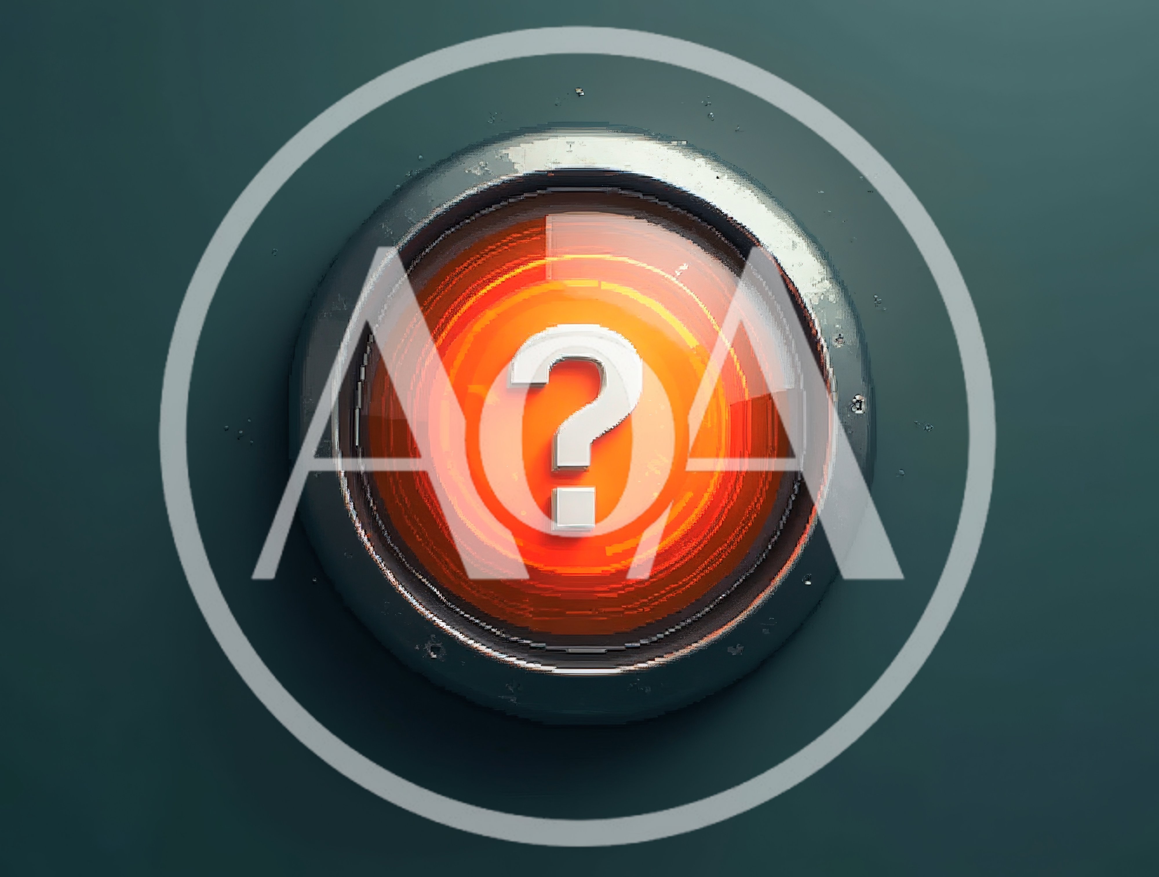 Glowing Orange Question Mark Button On Dark Background