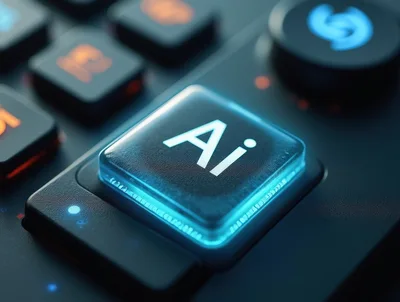 Glowing AI Key on Futuristic Computer Keyboard
