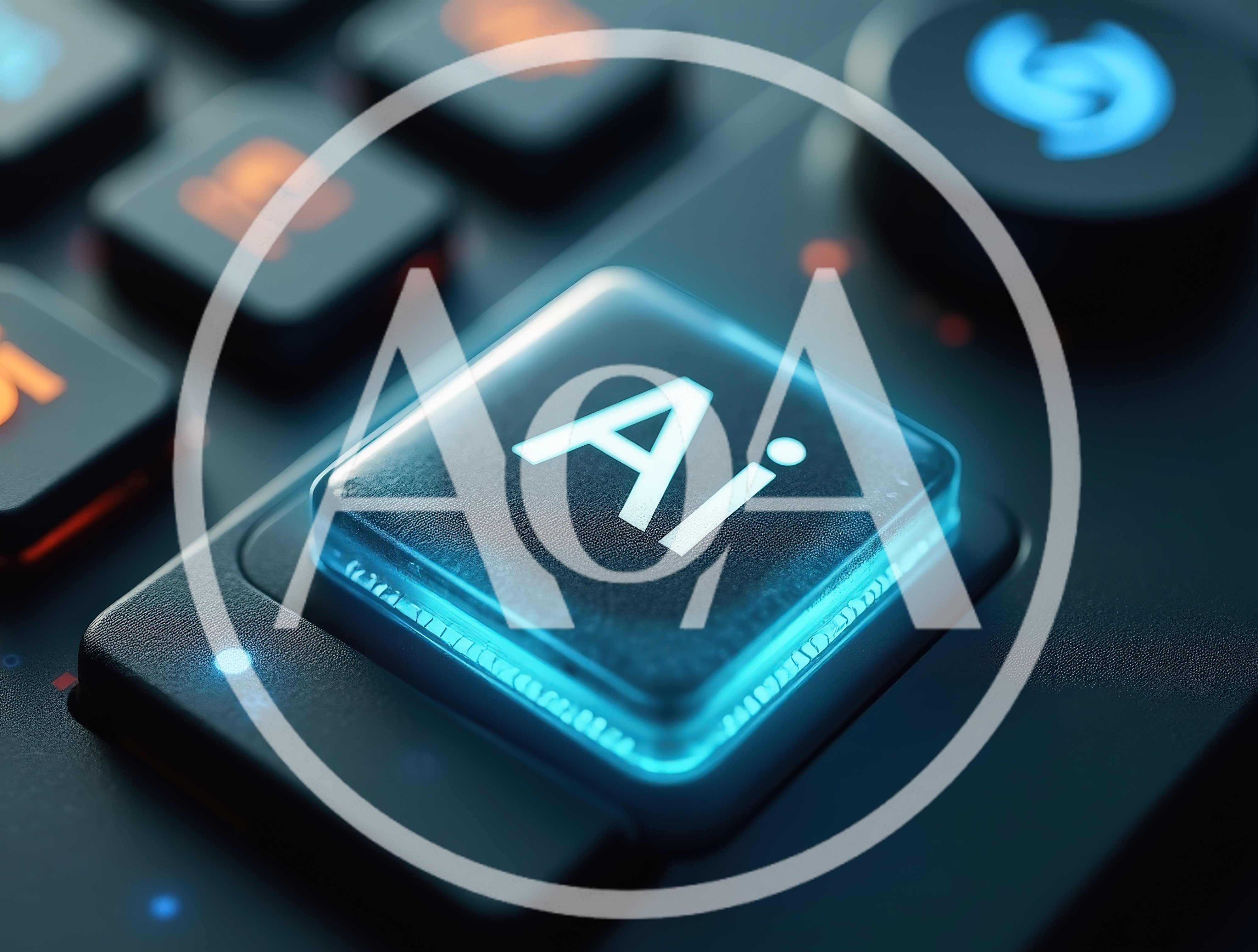 Glowing AI Key on Futuristic Computer Keyboard