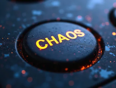Glowing Chaos Button On A Dark Textured Surface