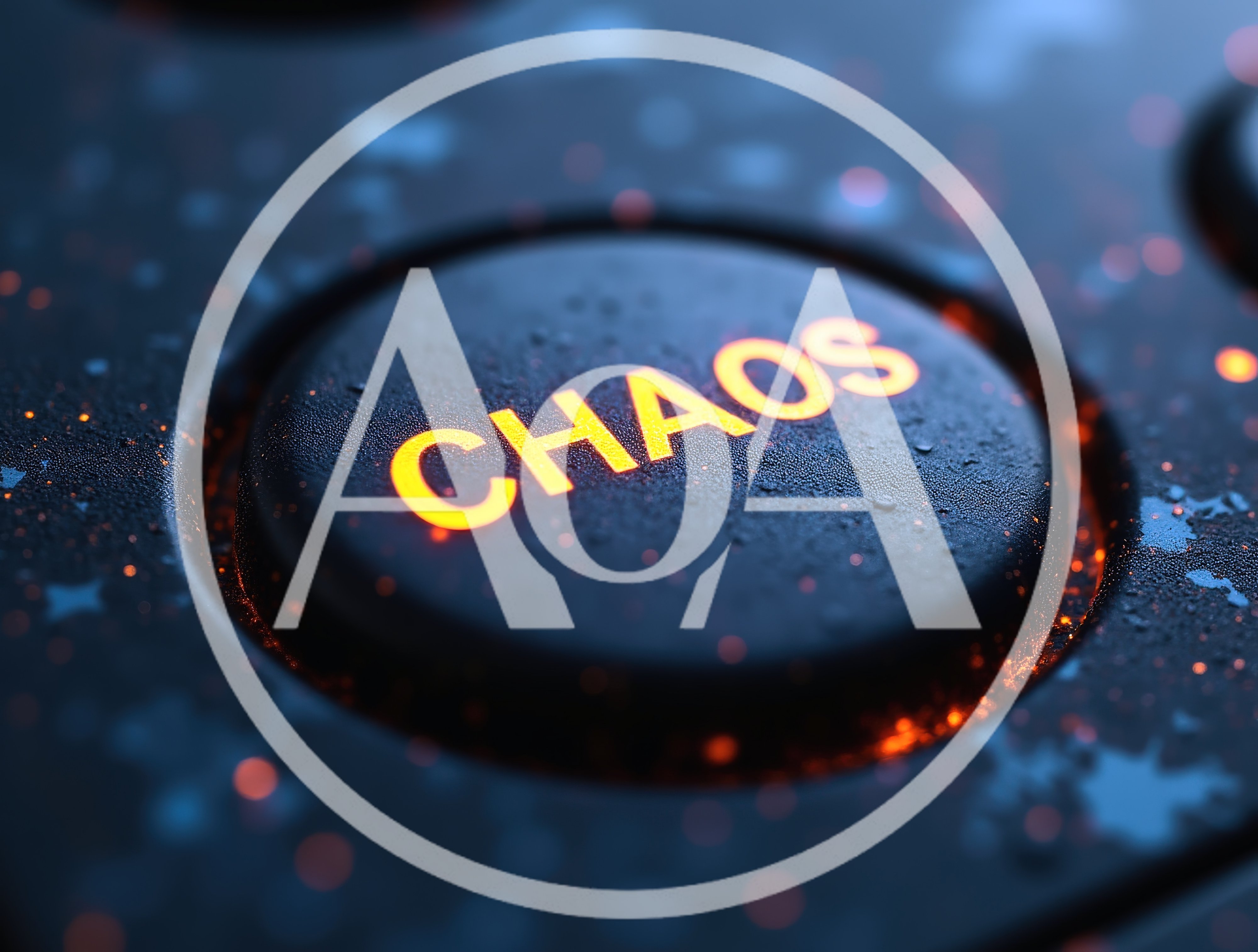 Glowing Chaos Button On A Dark Textured Surface