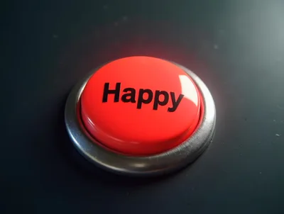 Red Push Button With The Word Happy
