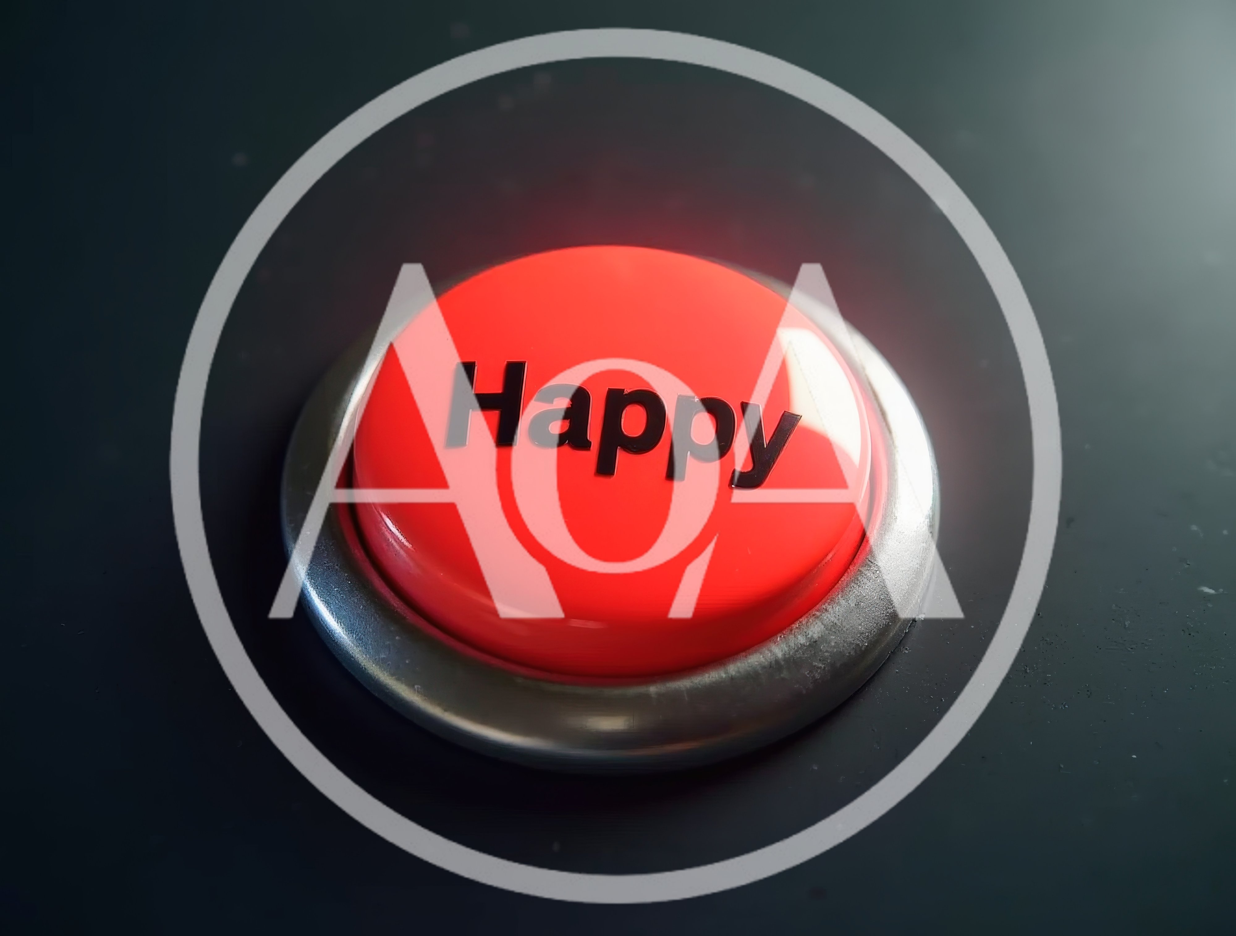 Red Push Button With The Word Happy