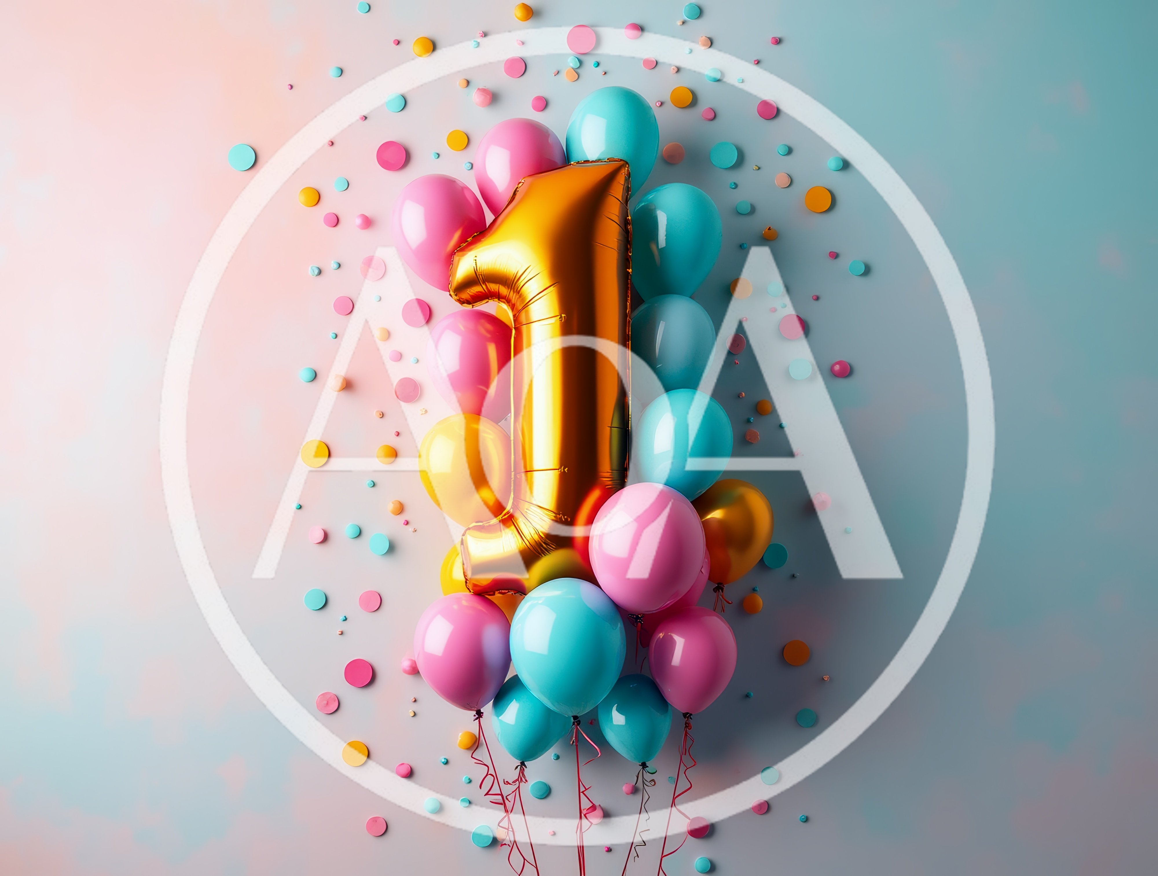 Gold Number One Balloon With Colorful Party Balloons