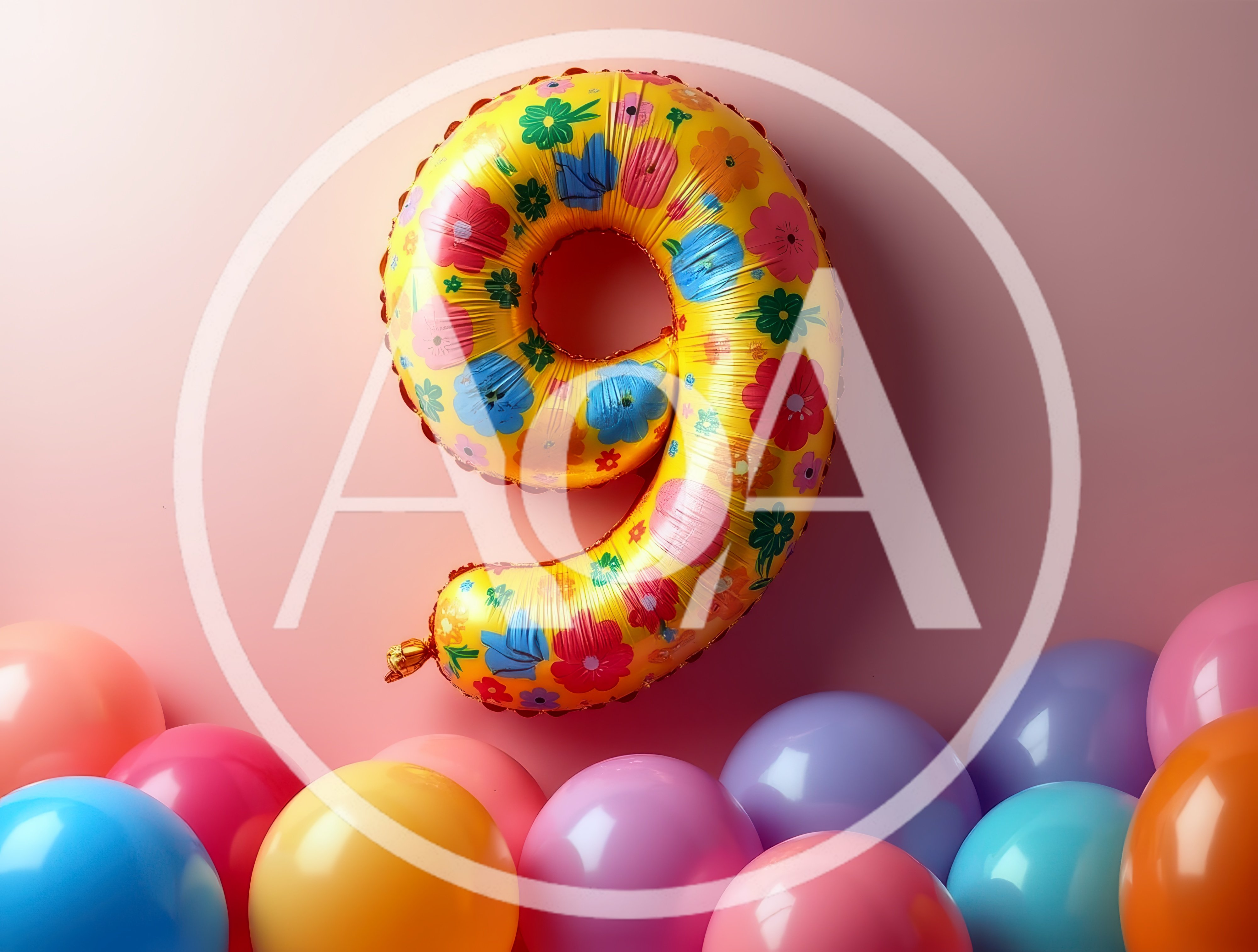 Floral Number Nine Balloon With Colorful Party Balloons