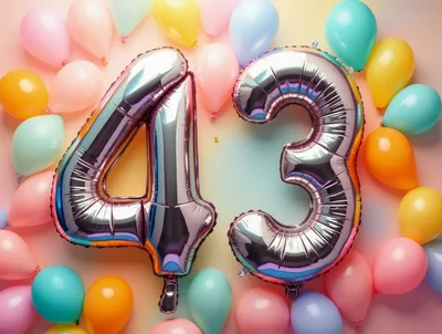 Silver Number Forty Three Balloons With Colorful Party Decor