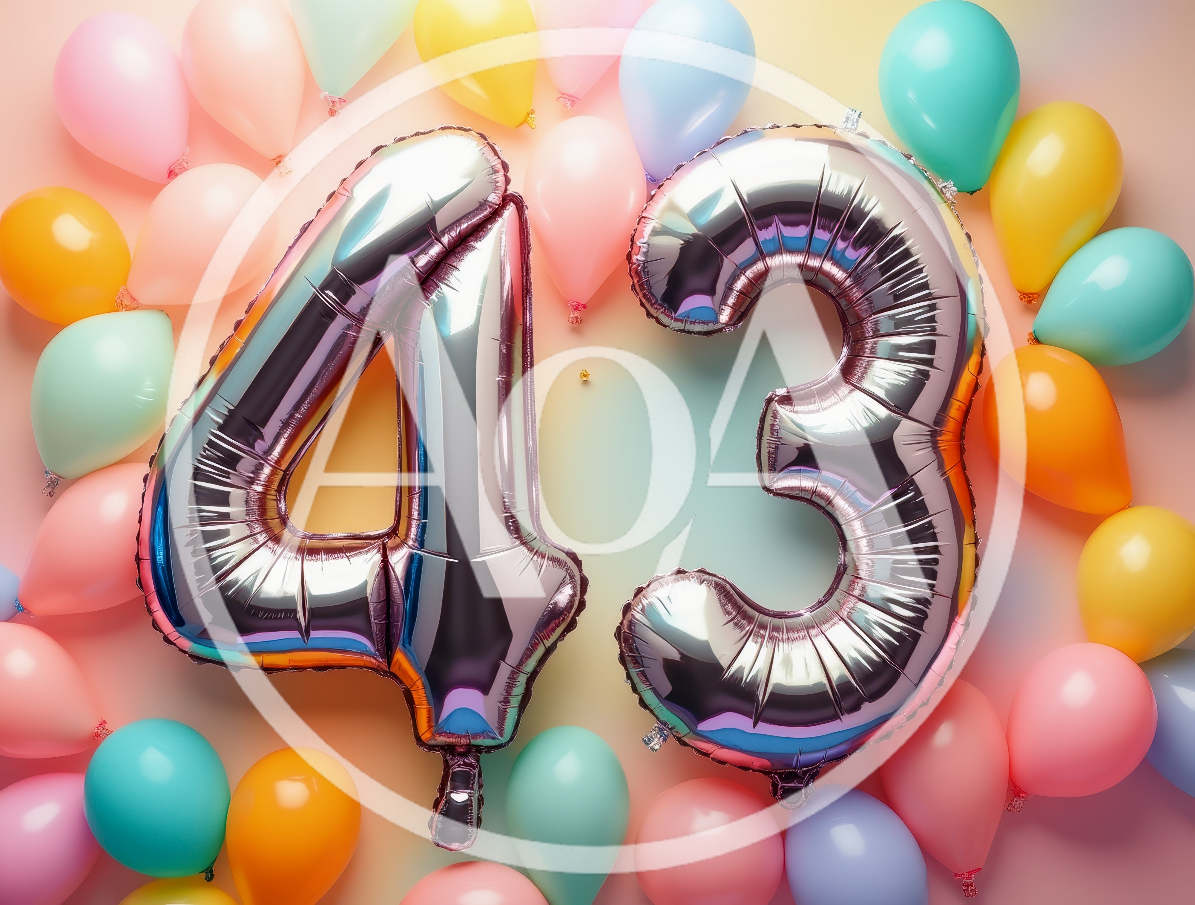 Silver Number Forty Three Balloons With Colorful Party Decor