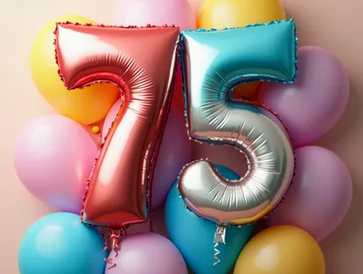 Seventy Five Number Balloons for Birthday Celebration