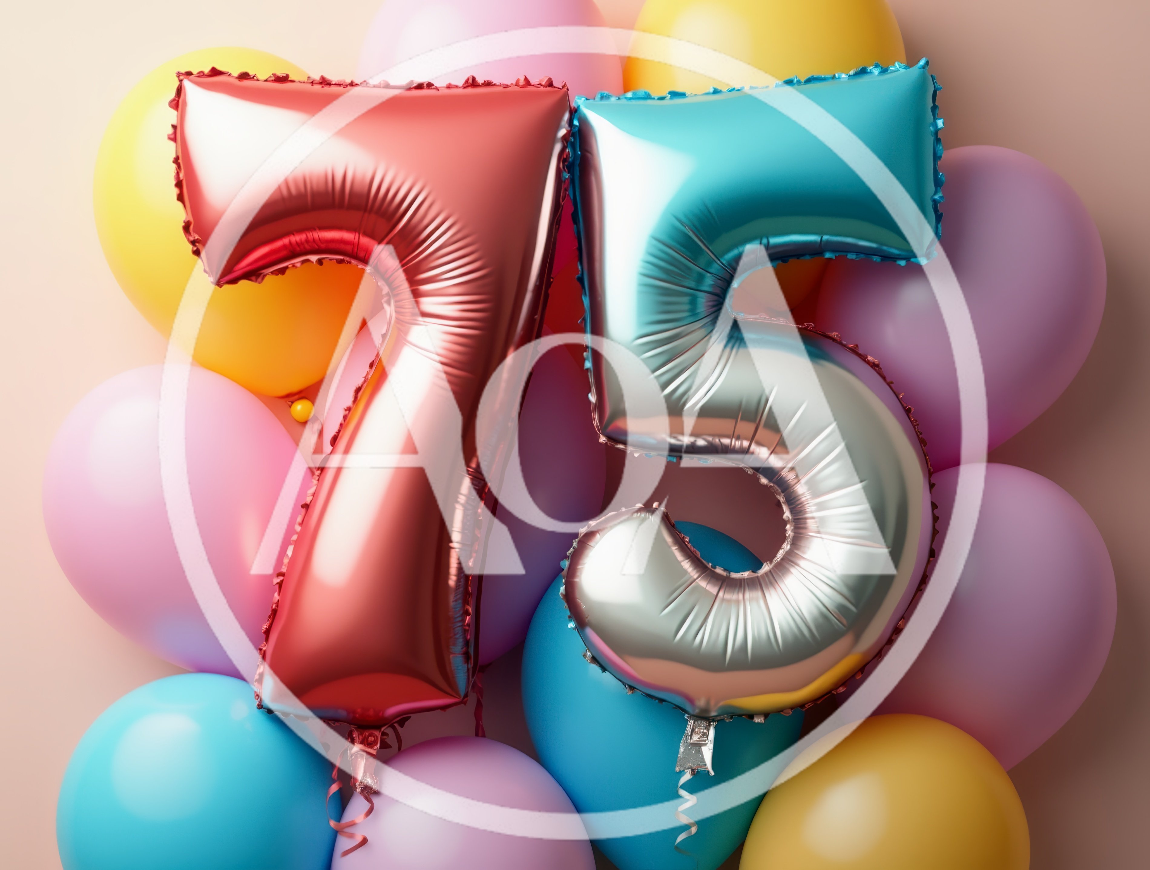 Seventy Five Number Balloons for Birthday Celebration